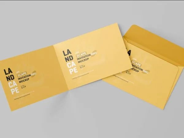 4 Shots of Bi Folded Invitation Card Mockup with Envelope 1