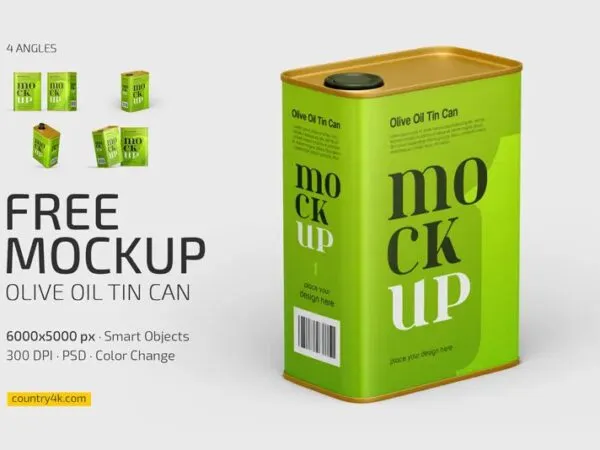 4 Shots of Olive Oil Tin Can Mockup 1