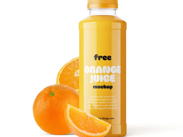 4 Shots of Orange Juice Bottle Mockup 1