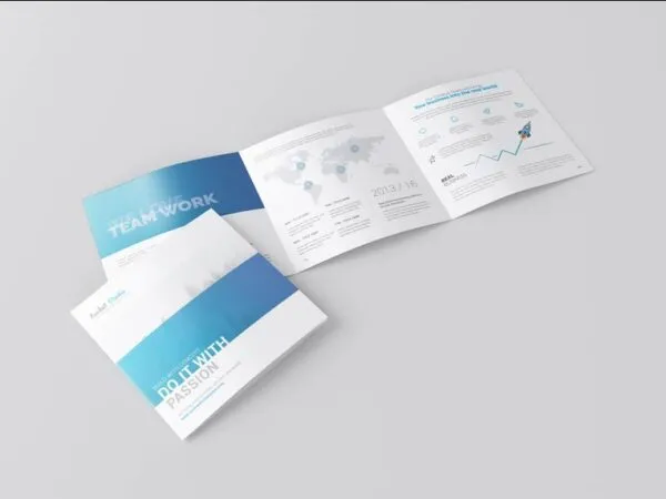4 Shots of Square 3 Fold Brochure Mockup 1