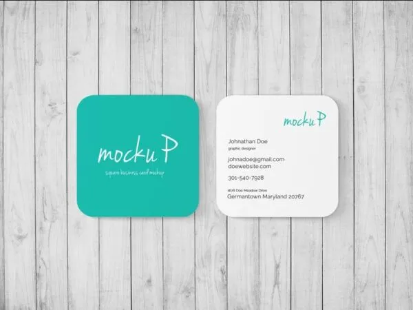 4 Shots of Square Business Card Mockup 1