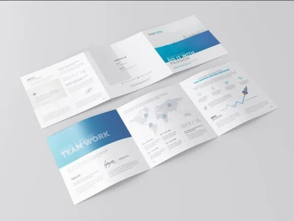 4 Shots of Square Tri Fold Brochure Mockup 1