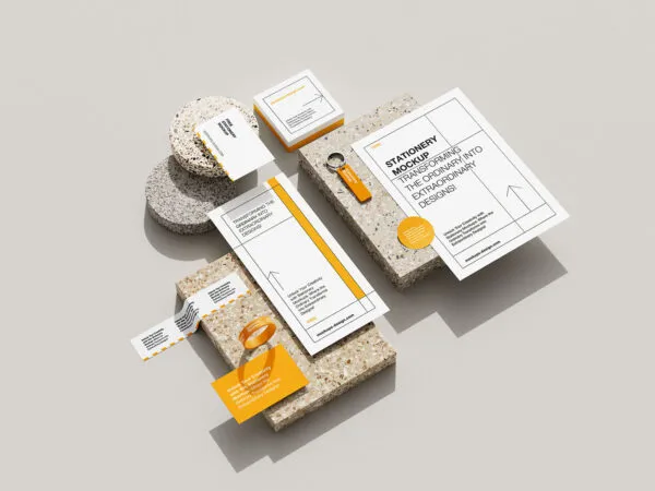 4 Shots of Stationery Mockup on Terrazzo Stone 1