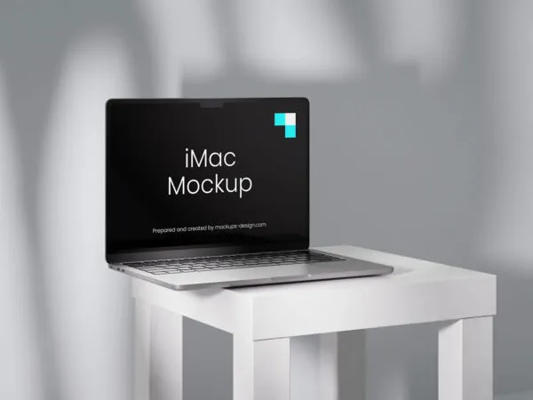 4 Showcases of MacBook Mockup on Table with Shadows 1