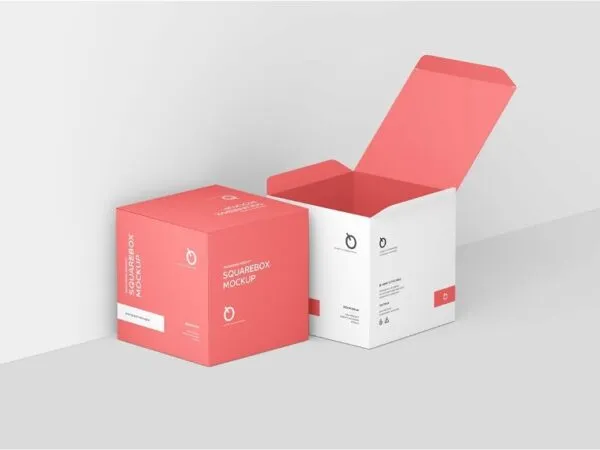 4 Showcases of Realistic Square Box Mockup 1