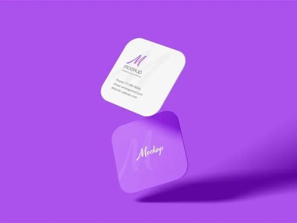 4 Showcases of Square Round Corner Business Card Mockup 1