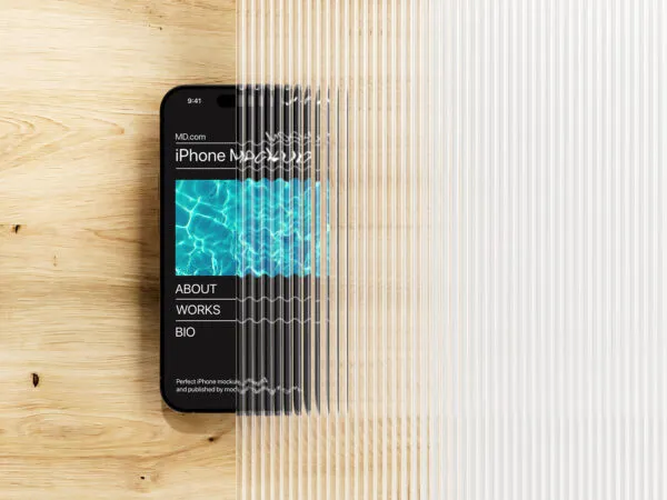 4 Showcases of iPhone 15 Mockup with Wavy Glass 1