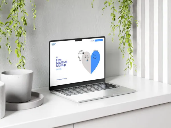 4 Sights of MacBook Mockup on Dresser 1