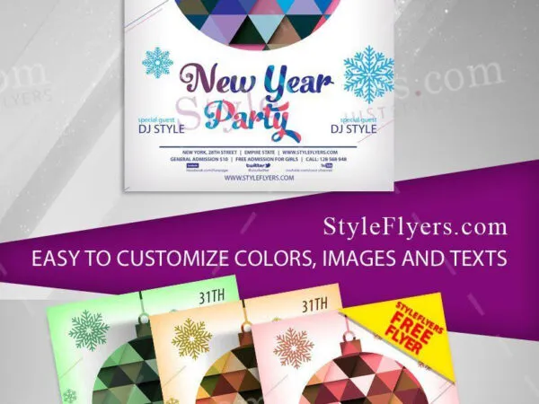 4 Simple Geometric Modern New Year Party Flyer Templates 1