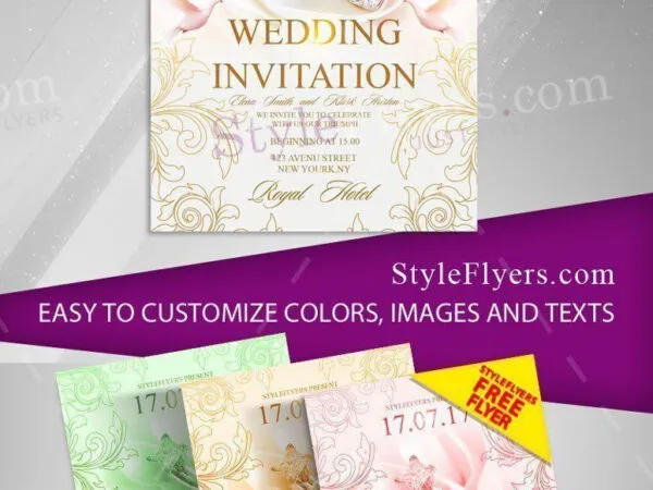 4 Soft Modern Floral Wedding Party Invitation Flyer Templates 1