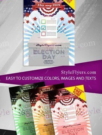4 Striped Illustrated Election Day Flyer Templates in Different Colors 1