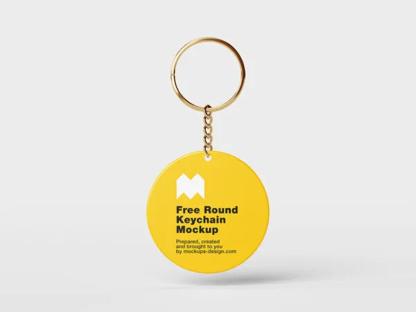 4 Varied Shots of Rounded Keychain Mockup 1