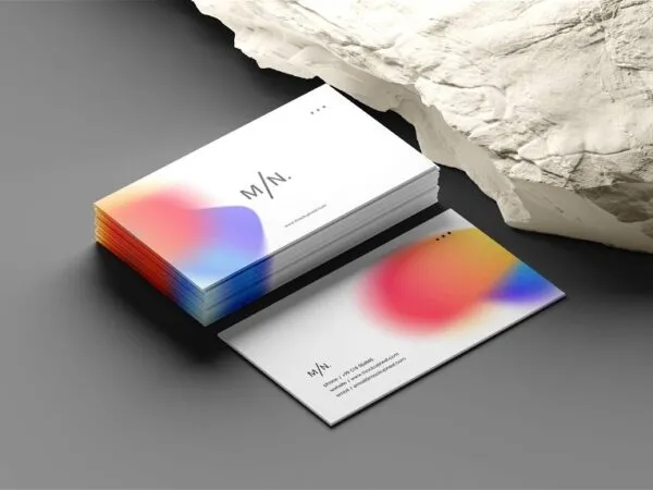 4 Views of Business Card Mockup with Rock 1