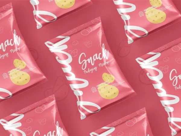 4 Views of Chips Snacks Foil Pack Packaging Mockup 1