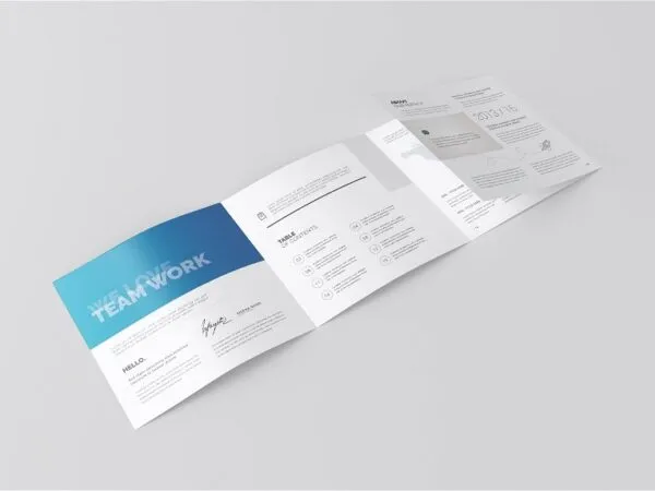 4 Views of Square 4 Fold Brochure Mockup 1 1
