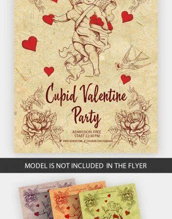 4 Vintage Illustrated Cupid Valentines Day Flyers and Facebook Cover Templates 1