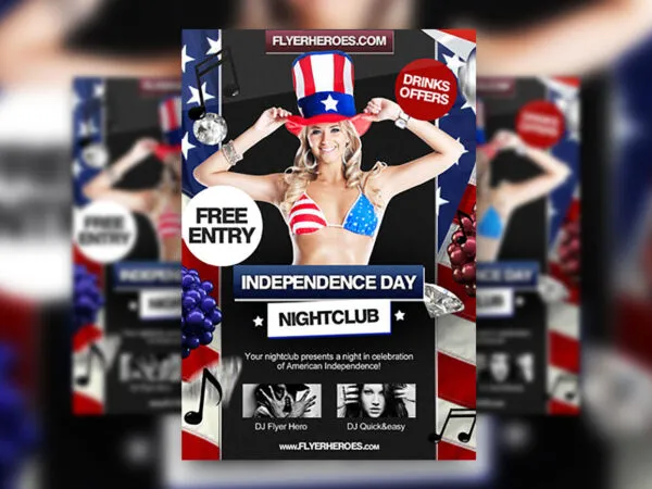 4th of July Flyer Template Featuring American Flag and 3D Elements 1