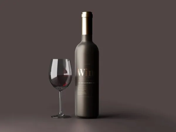 5 Amber Frosted Glass Wine Bottles Mockups with Glass 1