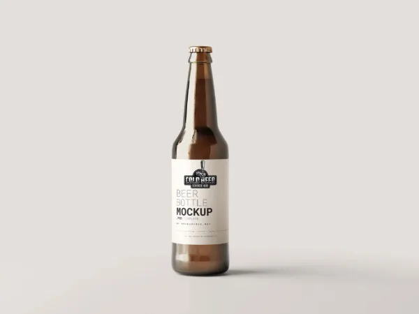 5 Angles of Amber Beer Bottle Mockup 1