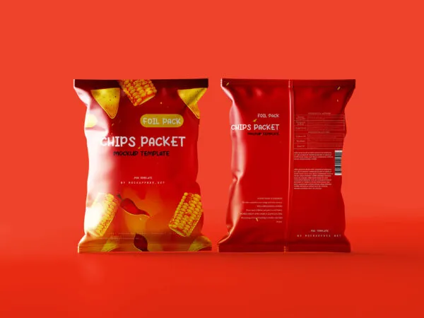 5 Angles of an Aluminum Chips Bag Mockup 1