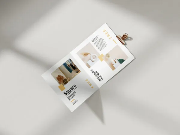 5 Bi Fold Square Brochure Mockups with a Clip 1
