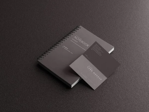 5 Bi fold Business Card Mockups with Notebook in Various Views 1