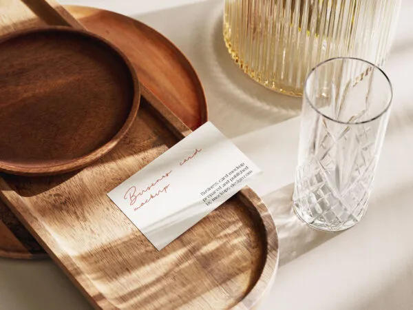 5 Business Card Mockups with Crystals and Wooden Decorations 1