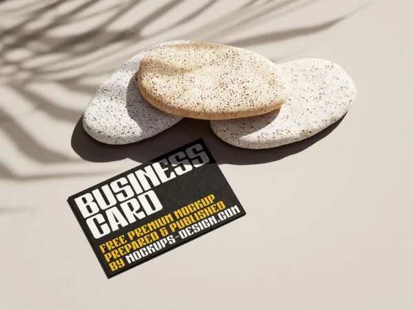 5 Business Card Mockups with Stones and Shadow 1