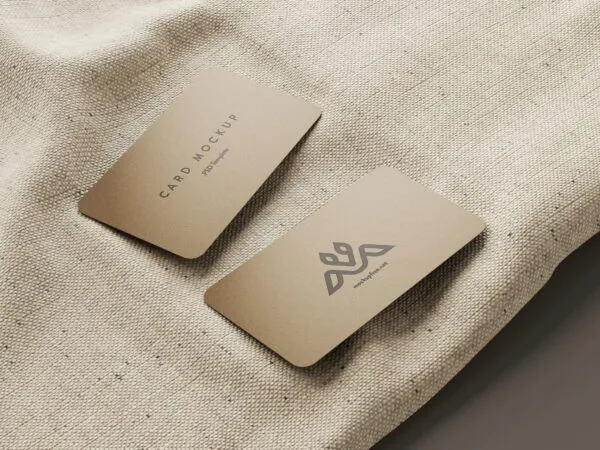 5 Business Cards Mockups On Burlap Sack in Perspective Sights 1