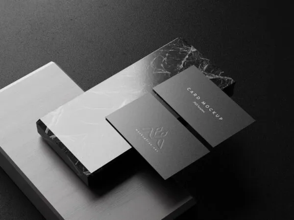 5 Business Cards Mockups on Marble Block in Various sights 1