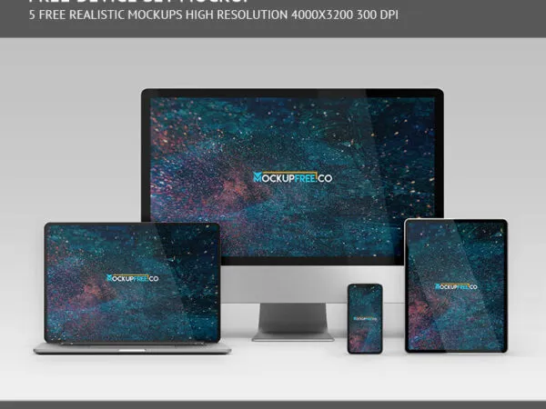 5 Device Set Mockups Including Laptop Smartphone Tablet and Monitor 1