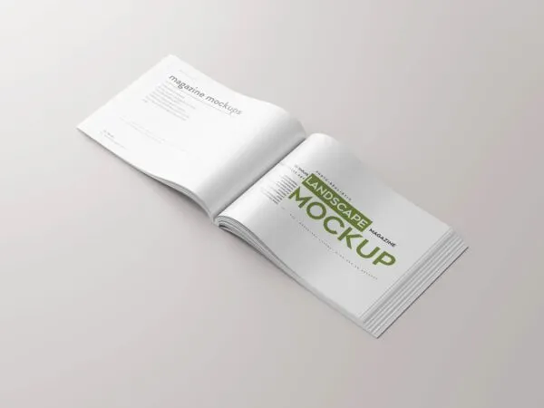 5 Horizontal Open Magazine Mockups in Top and Perspective Sights 1