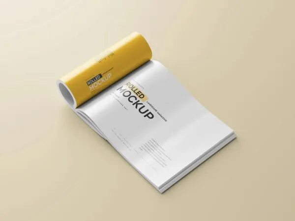 5 Landscape Rolled Up Magazine Mockup in Different Views 1