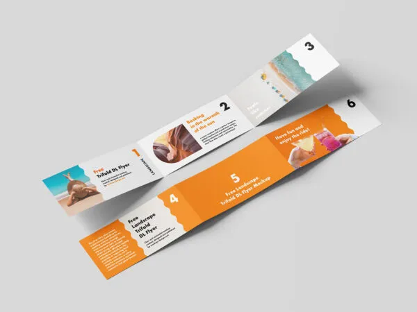 5 Landscape Trifold DL Flyer Mockups in Varied Shots 1