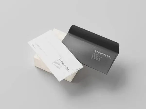 5 Long Corporate Envelopes Mockups in Perspective and Top Visions 1