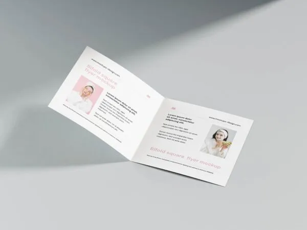 5 Minimalistic Square Bi fold Flyer on Floor Mockups with Shadow 1