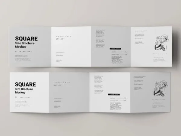 5 Mockups of 4 Fold Square Brochures in Varied Sights 1