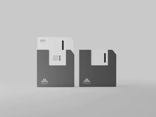 5 Mockups of Floppy Disk Shaped Business Cards in Various Views 1