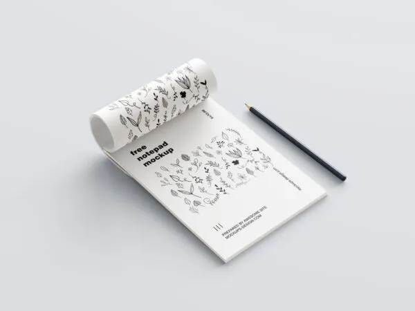 5 Mockups of Notepad with Pencil in Various Perspective Views 1
