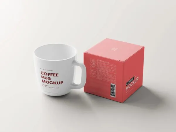 5 Mug Mockups and Box in Distinct Sights 1