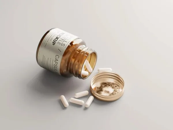5 Pills Capsule Bottle Mockups in Varied Sights 1