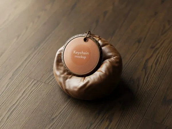 5 Round Keychain Mockup with Leather Pillow in Various Views 1