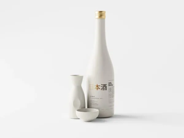 5 Sake Bottle Mockup with Cups in Different Sights 1