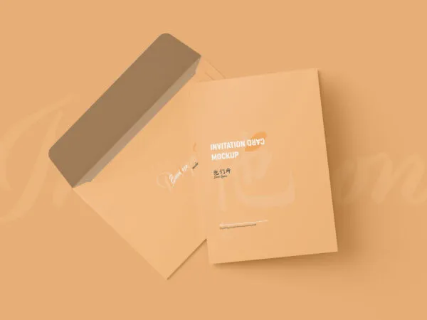 5 Shots of A5 Folded Invitation Card Mockup 1