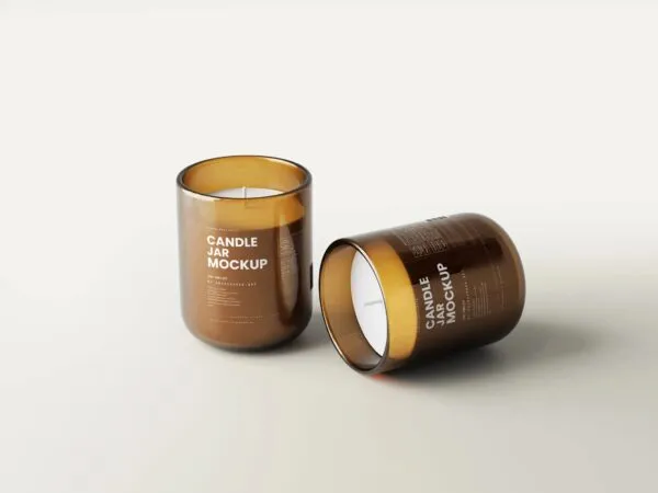 5 Shots of Amber Glass Candle Jar Mockup 1