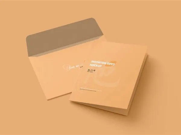 5 Shots of Folded Invitation Card Mockup with Envelope 1