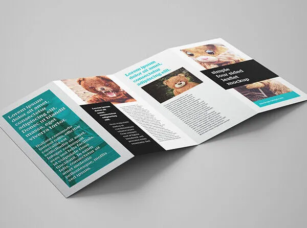 5 Shots of Four Panel Leaflets Mockup 1