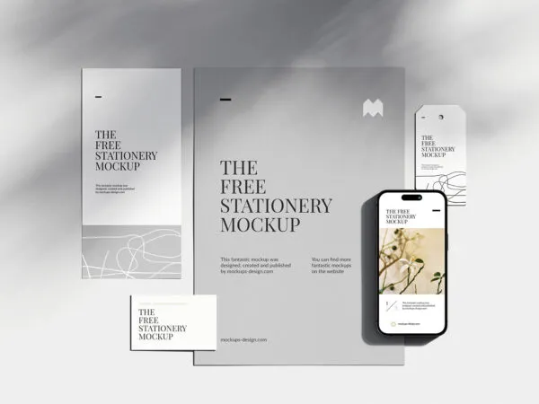 5 Shots of Mobile Mockup and Stationery with Natural Shadows 1