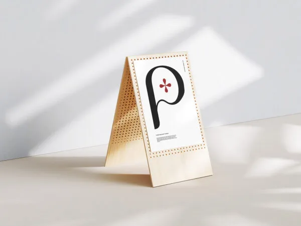 5 Shots of Poster Mockup on Wooden Stand 1