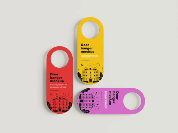 5 Shots of Rounded Door Hanger Mockup 1